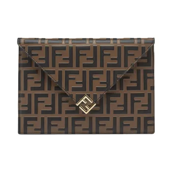 FENDI Leather Clutch Tubas Women's Brown