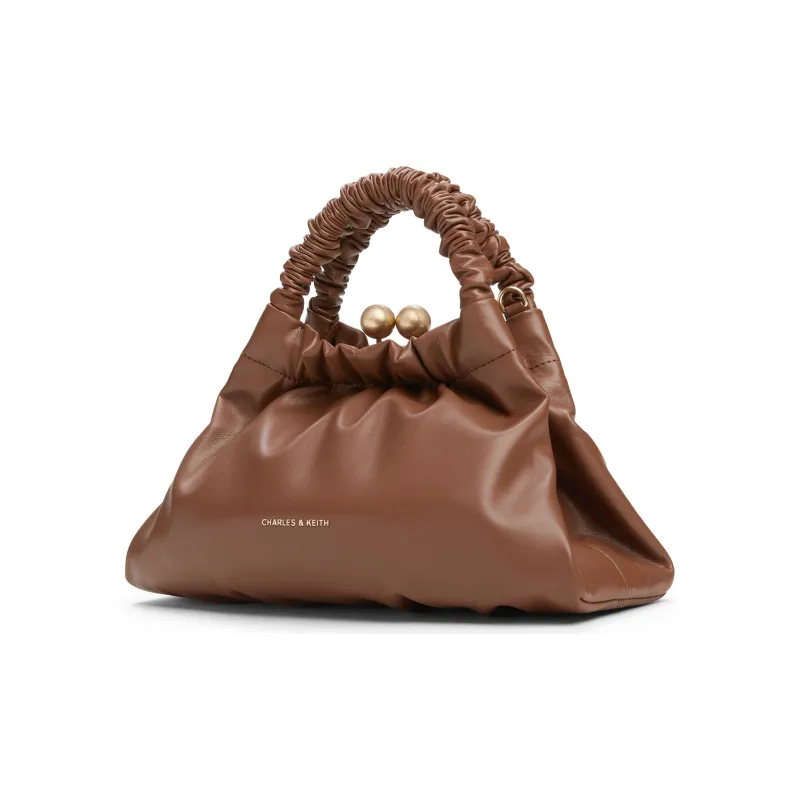 CHARLES&KEITH Polyurethane/Synthetic Leather One Shoulder Handbags Small Size Women's Beige/Chocolate-6