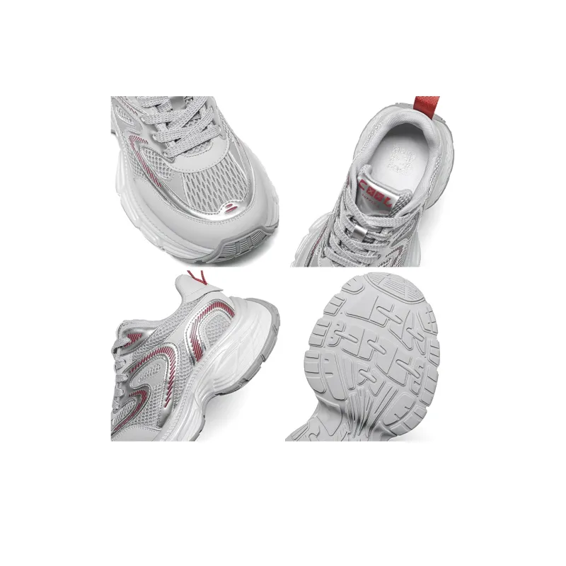 WOOS BOBO Chunky Sneakers Women's Low Top White, Silver, Red-9