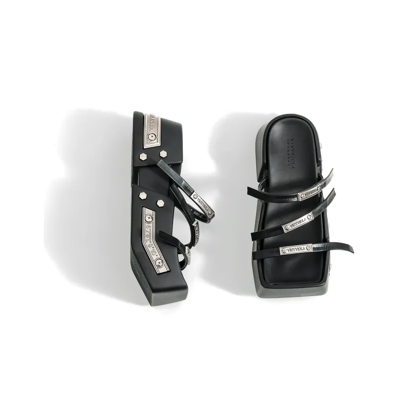 VINYVIOLA Fashion Versatile Sigil Metal Buckle Decoration Pirate Ship Platform Height Increasing Beach Sandals Women's-2