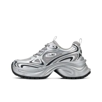 LIANGHUO Cushioned Slip-Resistant Breathable Chunky Sneakers Women's Silver