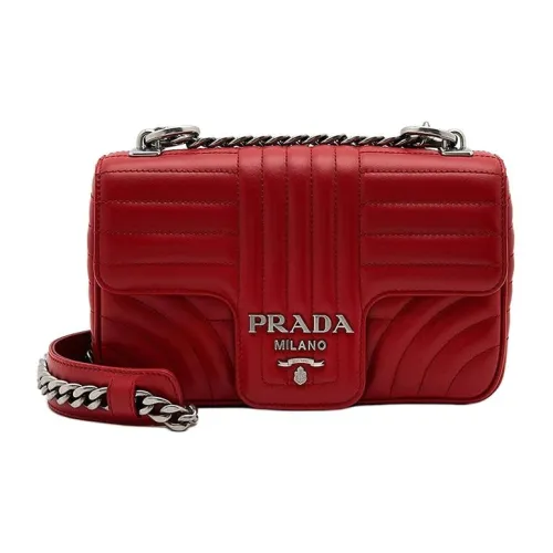 PRADA Diagramme Leather Crossbody Bag Shoulder Bag Women's Deep Red