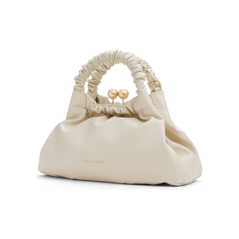 CHARLES&KEITH Polyurethane/Synthetic Leather One Shoulder Handbags Small Size Women's Beige/Chocolate-1