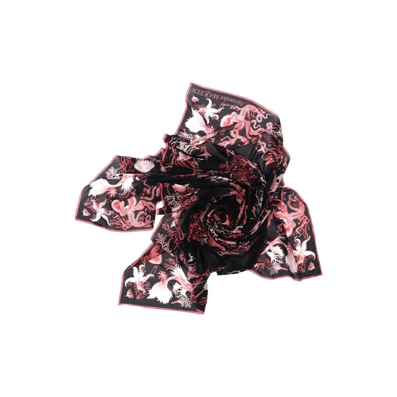 Alexander McQueen Cotton Silk Scarves Women's Black-4