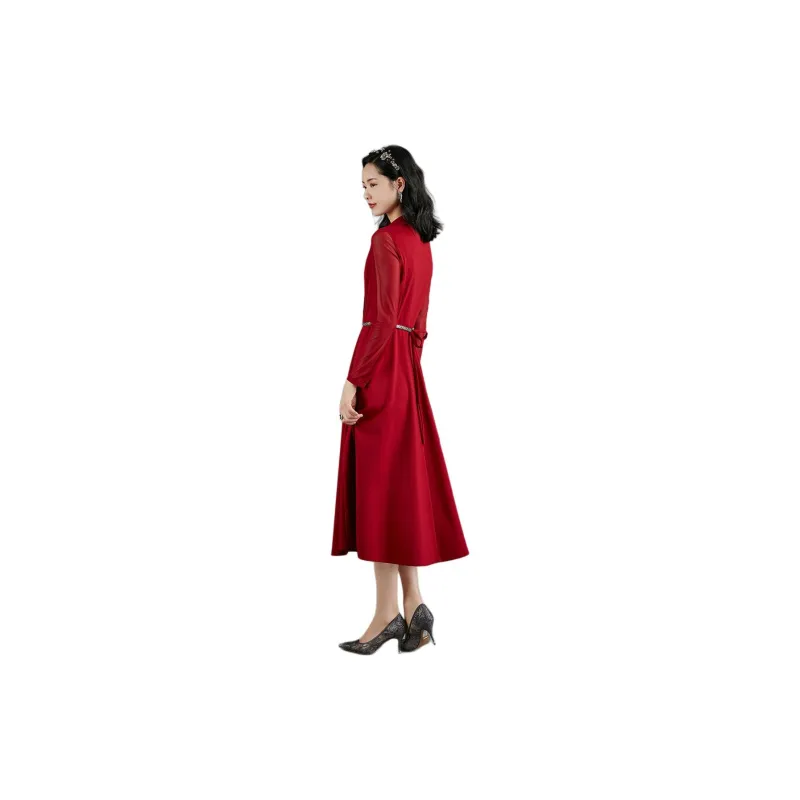 BBLLUUEE Long Sleeved Dress Women's Burgundy-1