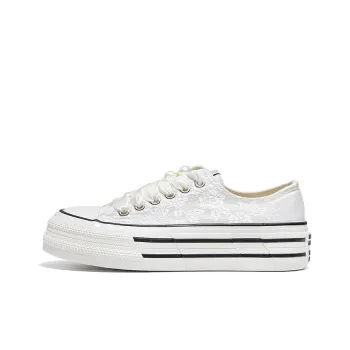 Warrior Platform White Sneakers Canvas Shoes Women's Beige