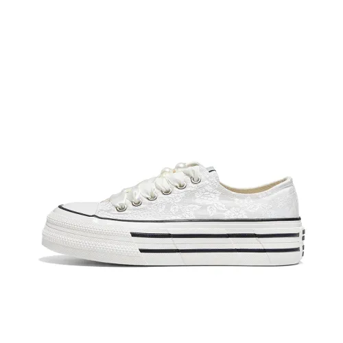 Warrior Platform White Sneakers Canvas Shoes Women's Beige