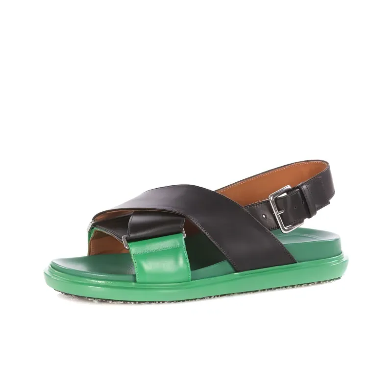 MARNI Fussbett Beach Sandals Women's Black Green-2