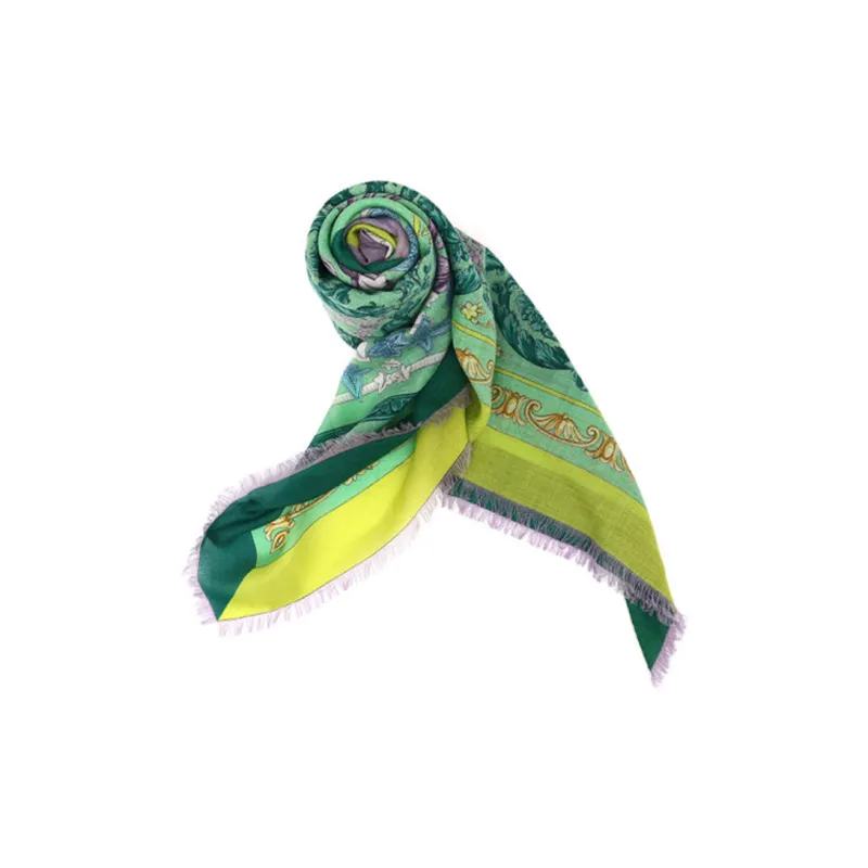 VERSACE Wool Mulberry Silk Cashmere Silk Scarves Women's Multicolor-2