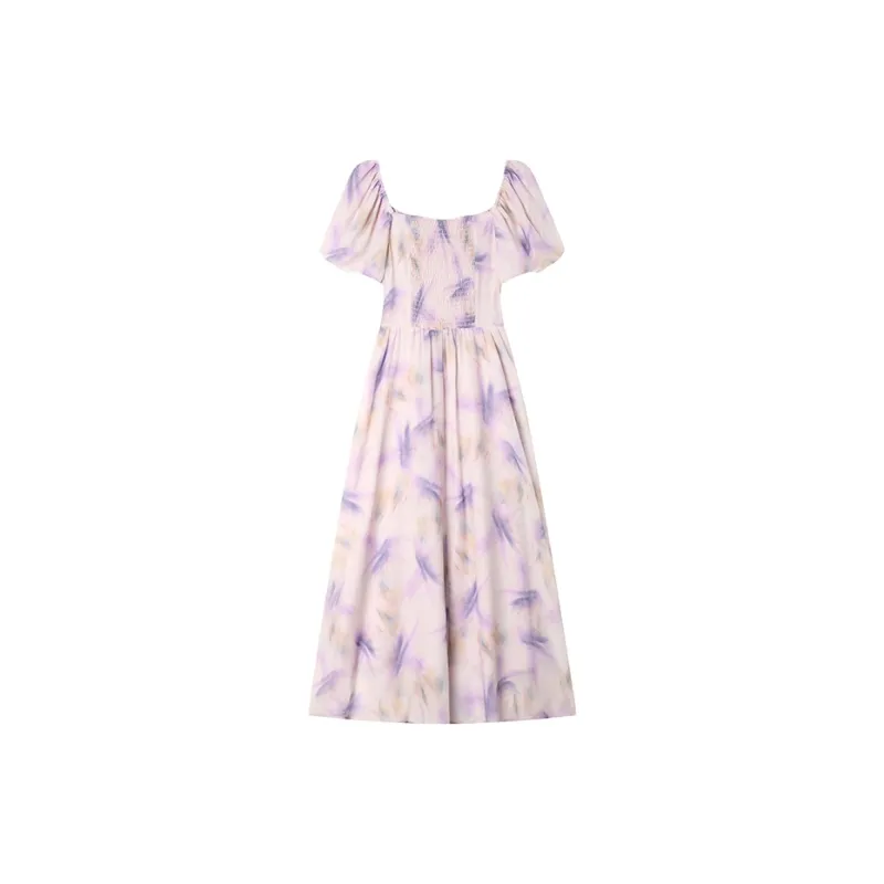 LOUISY AO Short Sleeved Dresses Women's Purple Flower-1