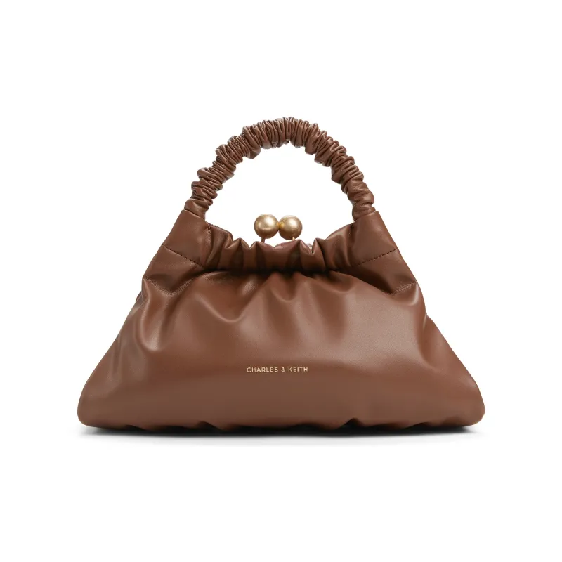 CHARLES&KEITH Polyurethane/Synthetic Leather One Shoulder Handbags Small Size Women's Beige/Chocolate-5