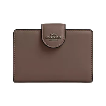 COACH Corner Zip Refined Calfskin Wallet Mini Women's Dark Stone Color