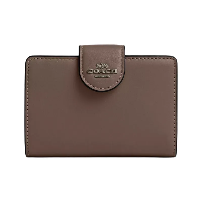 COACH Corner Zip Refined Calfskin Wallet Mini Women's Dark Stone Color-0