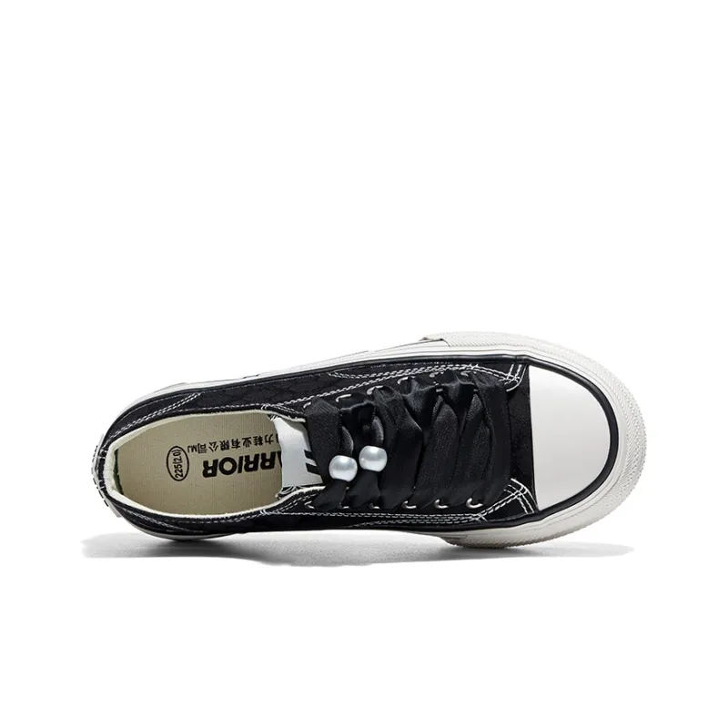 Warrior Platform White Sneakers Canvas Shoes Women's Black-2