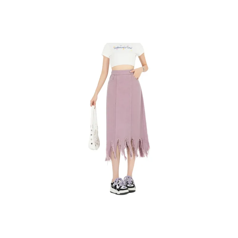 Weixi Denim Long Skirts Women's Pink-5