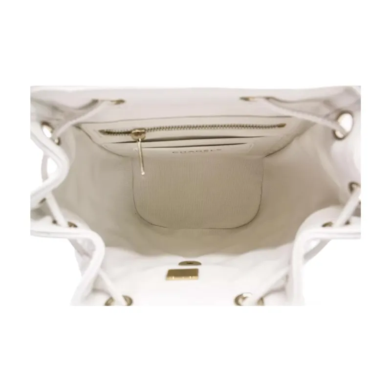 CHANEL Shiny Calfskin Backpack Women's White-8
