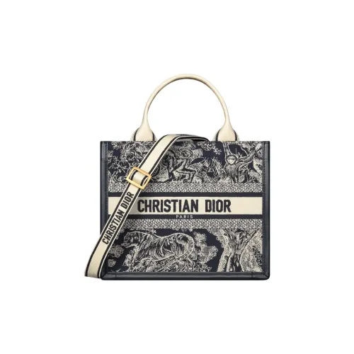 DIOR BookTote Calfskin Tote Bag Shopping Bag Handbag Small Size Women's Black