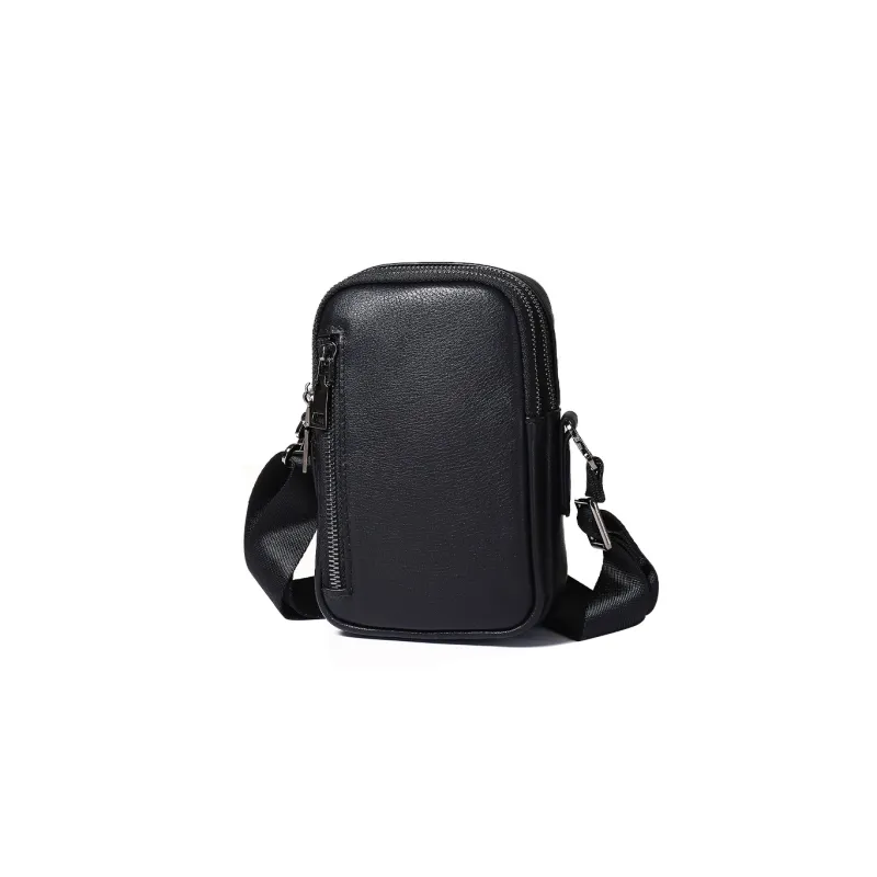 DOSRFINI Cow Leather Sling Bag Small Size Men's Black-8