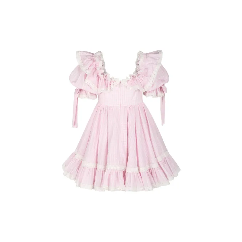Selkie Collection SS24 Short Sleeved Dress Women's Beige Pink Plaid-1