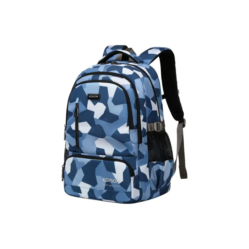 EDISON Water Repellent Oxford Fabric Casual Backpack Medium Size Men's Camouflage Black/Camouflage Blue-6