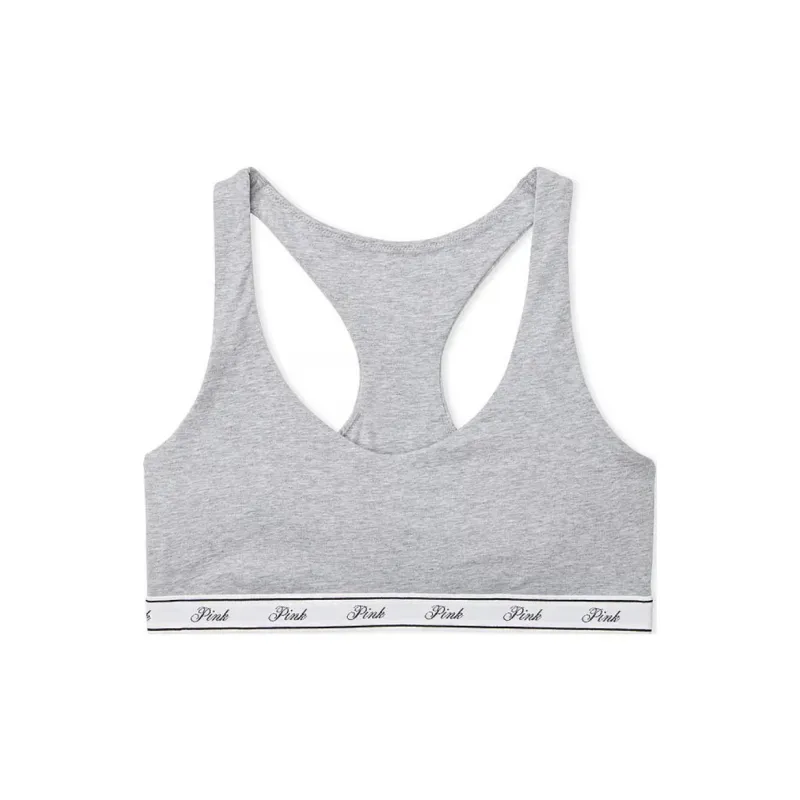 Victoria's Secret PINK BRALETTES & BRA TOPS COTTON LOGO RACERBACK / Print Bra Women's Gray-0