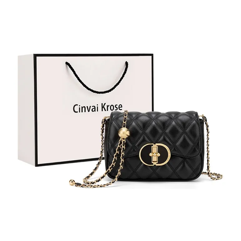 Simvay Clos Cow Leather With Synthetic Leather Chain Shoulder Bag Crossbody Bag Small Size Women's Black/Ecru-0