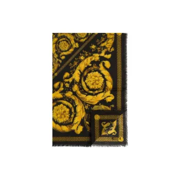VERSACE Virgin Wool Silk Scarves Women's Black