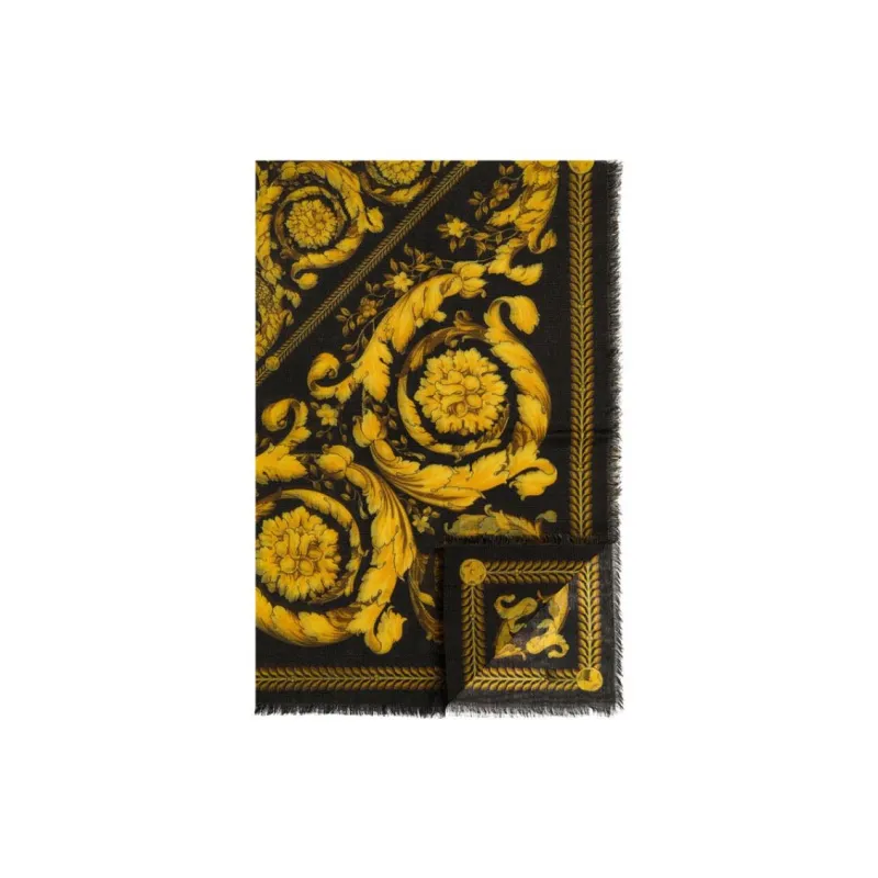 VERSACE Virgin Wool Silk Scarves Women's Black-0