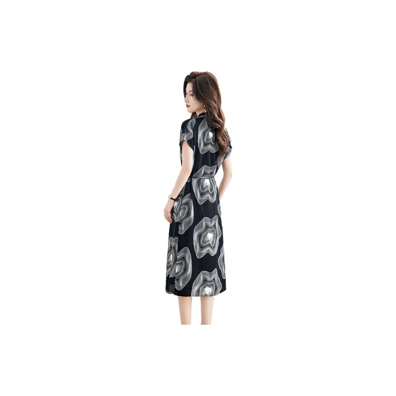 Cypress House Short-Sleeved Dresses Women's Black Base With White Pattern-1