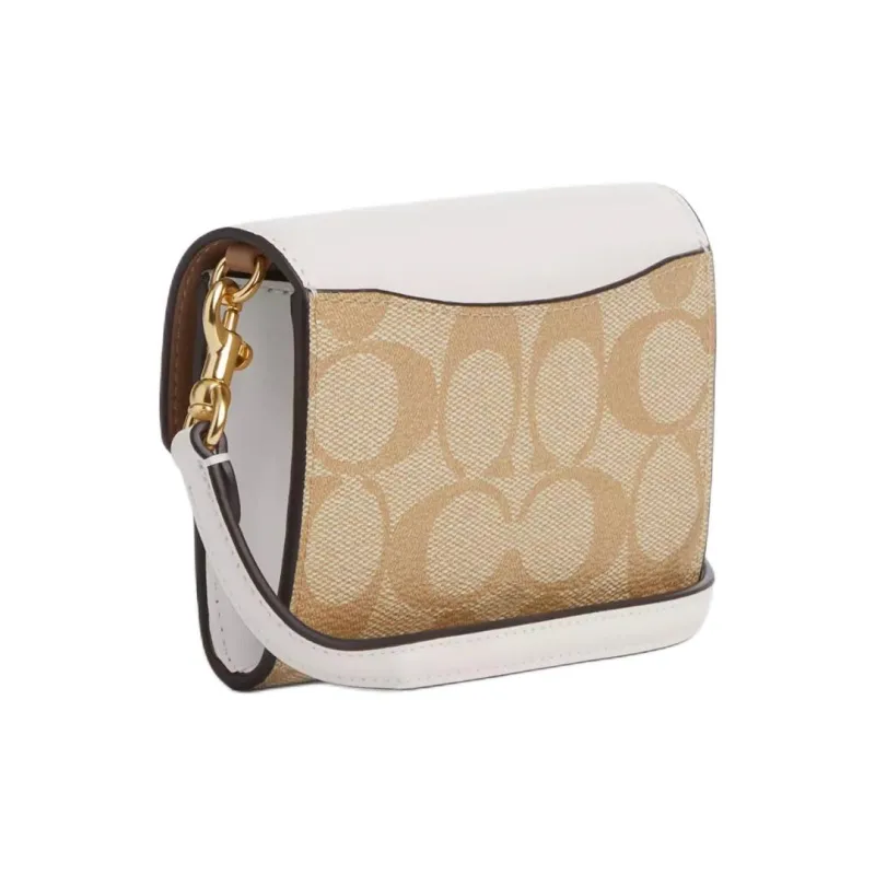 COACH Envelope Canvas With Leather Envelope Wallets Mini Women's Gold & Light Khaki Chalk-1