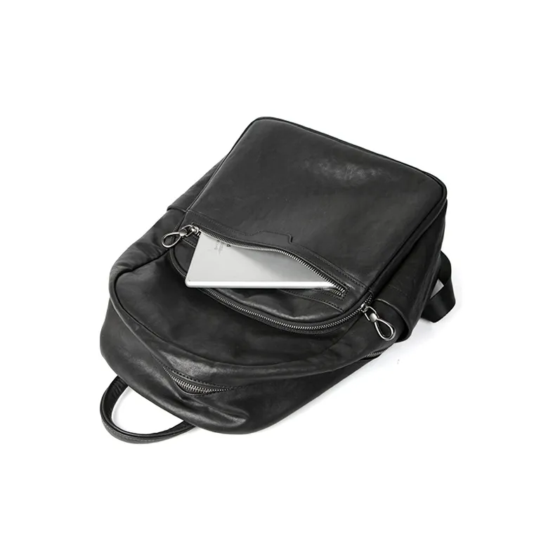 DOSRFINI Top Grain Cow Leather Backpack Men's Black-4