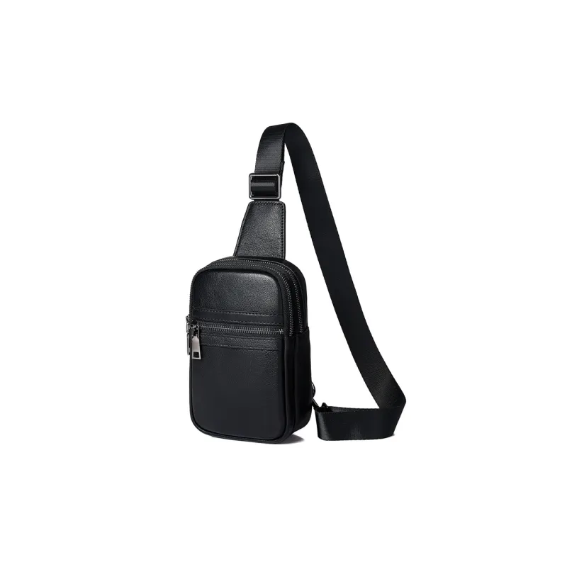 DOSRFINI Cow Leather Sling Bag Small Size Men's Black-1