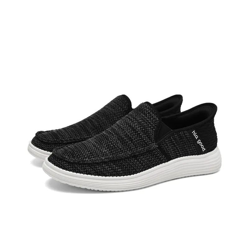 HLA Slip on Breathable Comfortable Mesh Flyknit Platform Mid Age Casual Shoes Men's-1