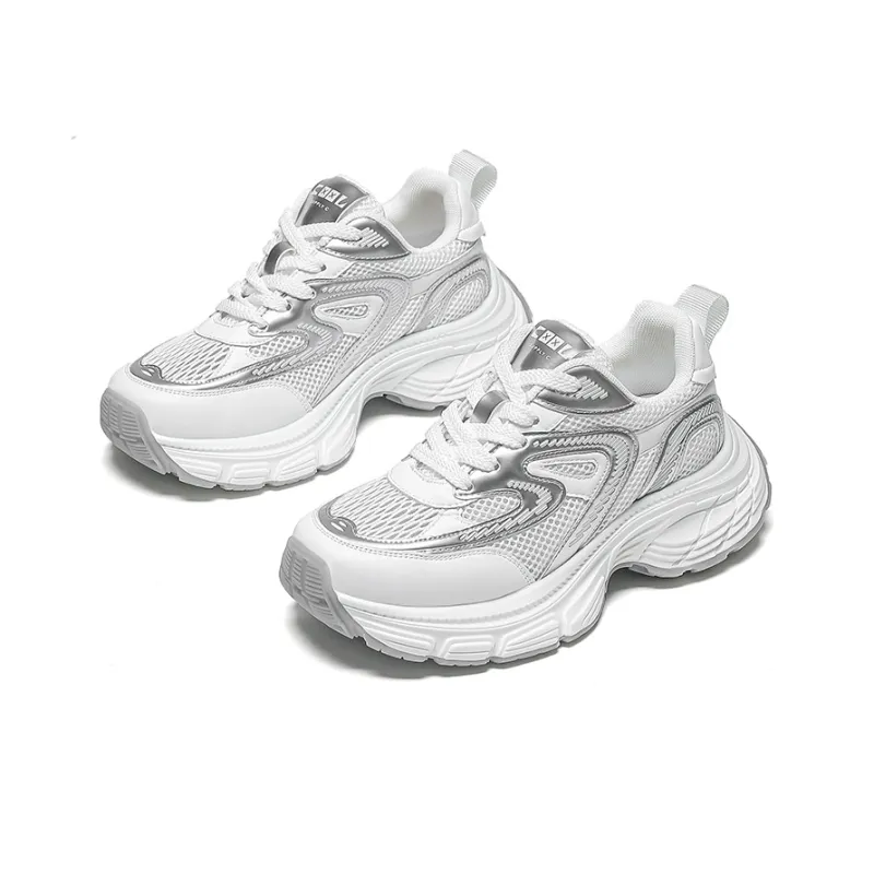 WOOS BOBO Chunky Sneakers Women's Low Top White, Silver, Red-2