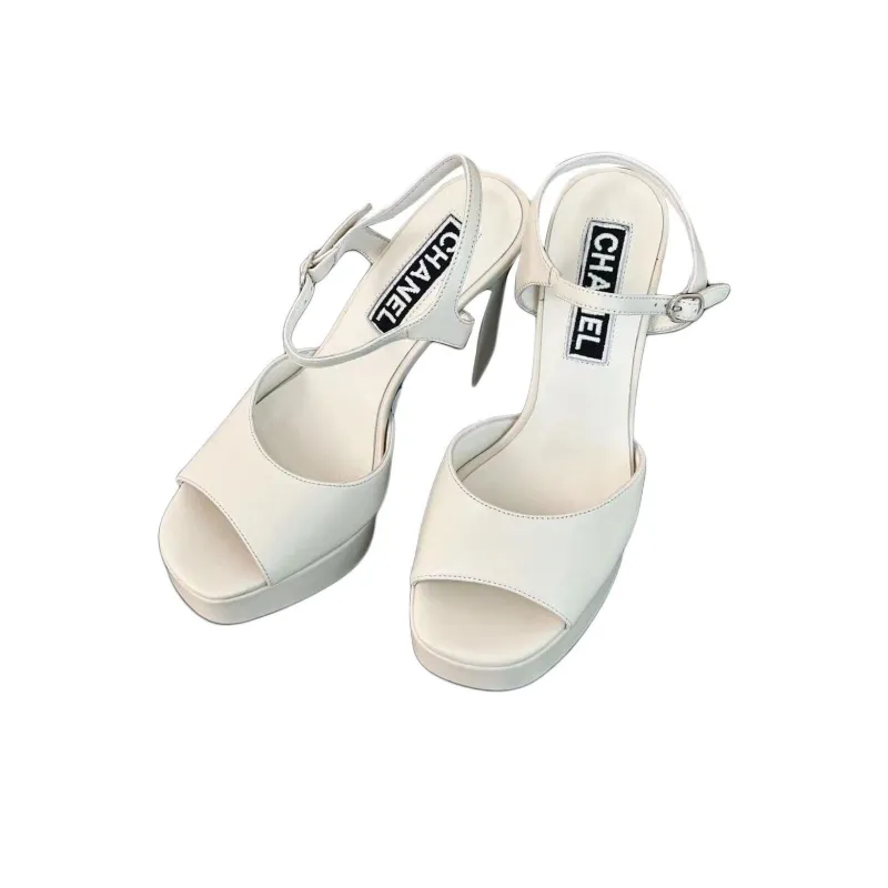 CHANEL Strap Sandals 12cm Women's White-2