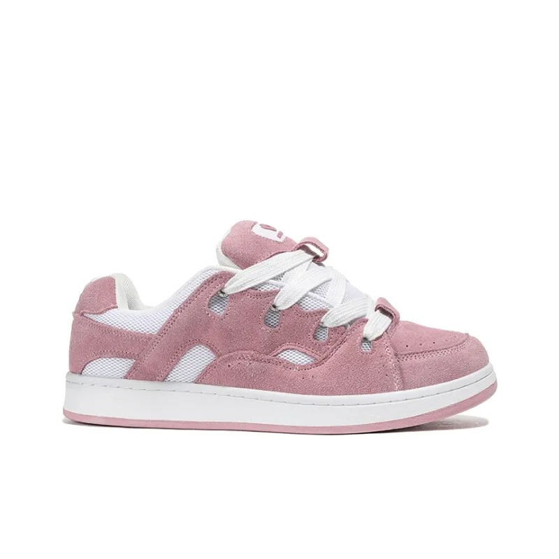 HOMDOON Anti Slip Wear Resistant Low Top Skateboard Shoes Unisex Pink White-1