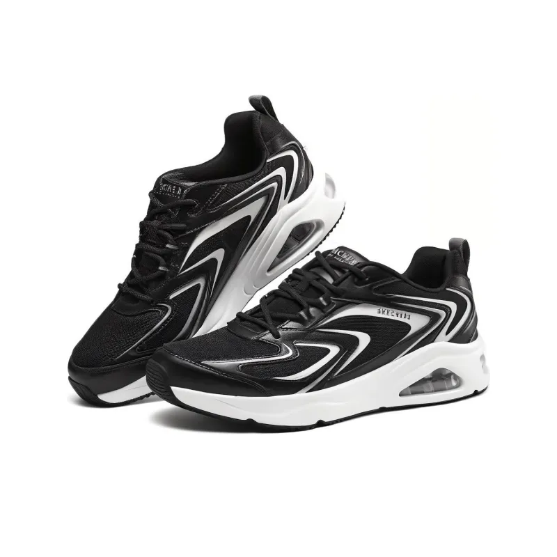 Skechers Cushioned Wear Resistant Breathable Low Top Casual Running Shoes Men's Black White-3