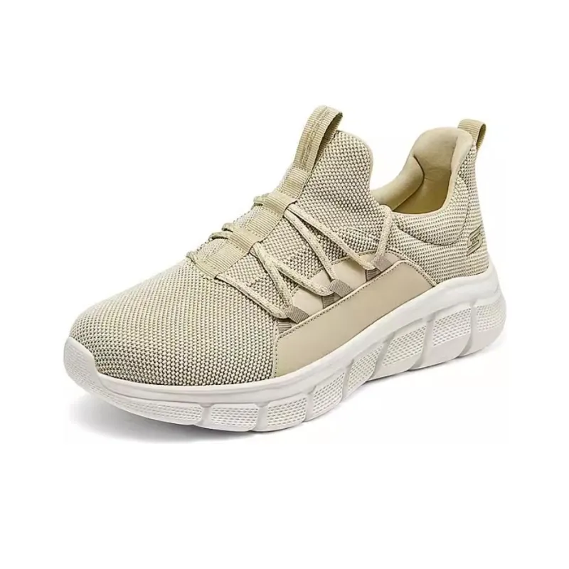 Skechers Cushioned Slip-Resistant Breathable Low-Top Running Shoes Men's Beige-2