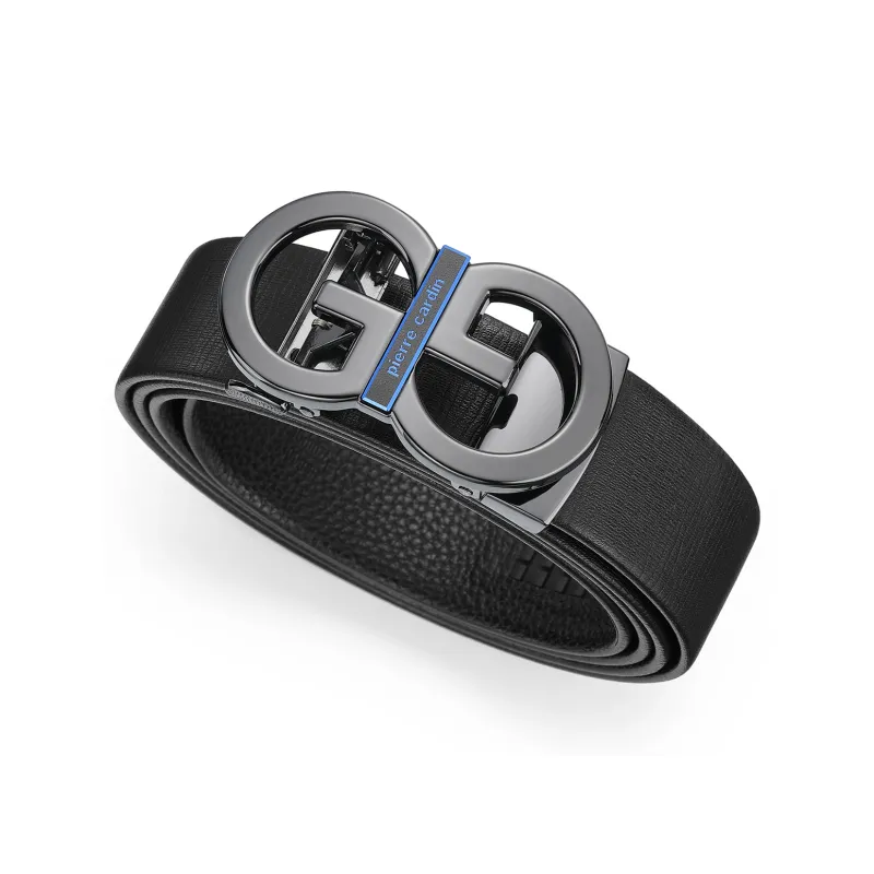 PIERRE CARDIN Casual Versatile Automatic Buckle Top Grain Cow Leather Dad Belt Pants Belt Men's Black 3.6cm-3