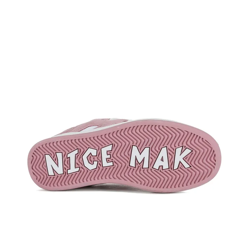 HOMDOON Anti Slip Wear Resistant Low Top Skateboard Shoes Unisex Pink White-5