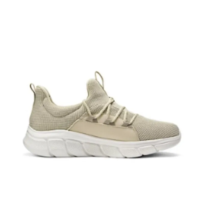 Skechers Cushioned Slip-Resistant Breathable Low-Top Running Shoes Men's Beige-1