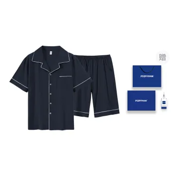 Floating Light Islands Pajama Set Men's Gift Box Set Navy Blue