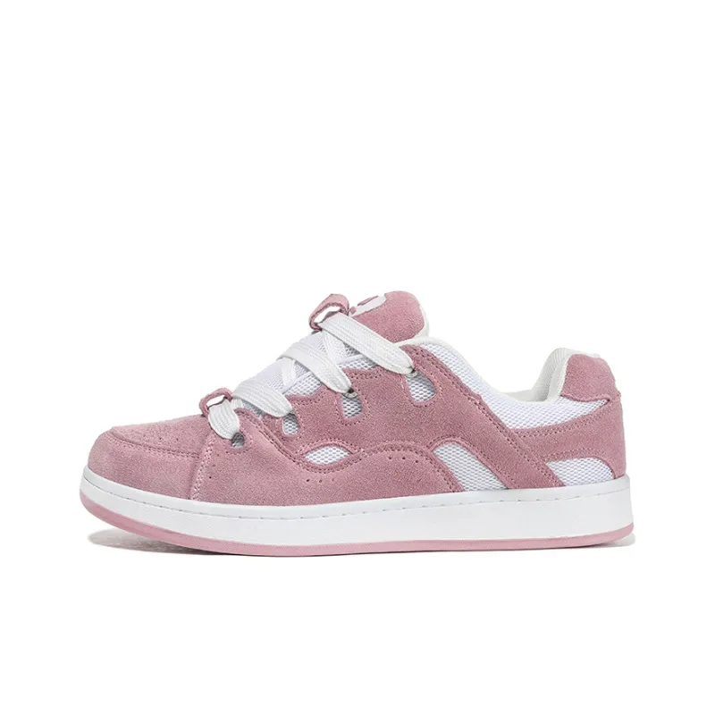 HOMDOON Anti Slip Wear Resistant Low Top Skateboard Shoes Unisex Pink White-0