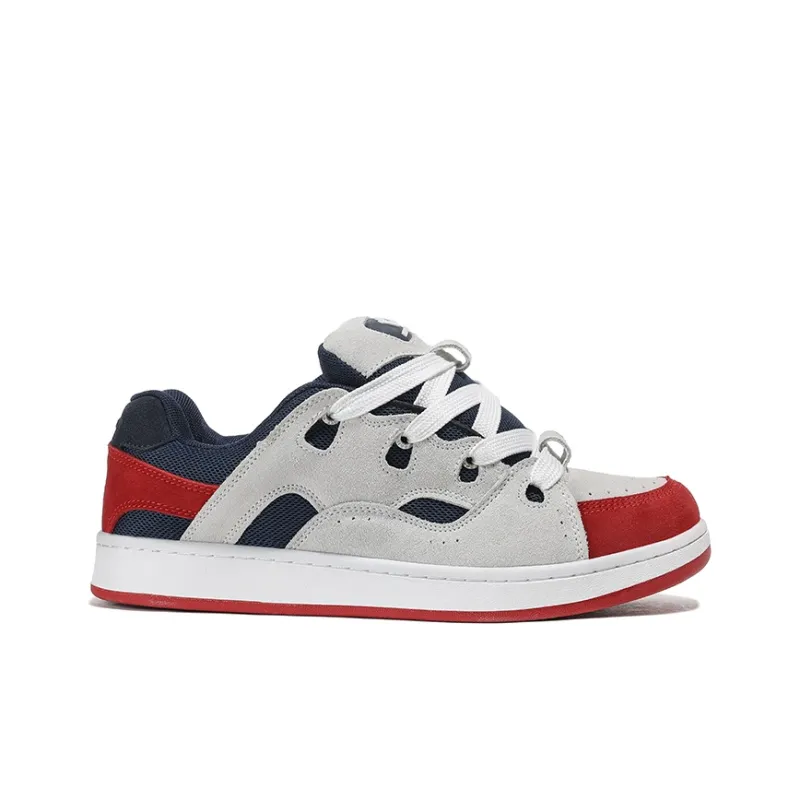 HOMDOON Anti Slip Wear Resistant Low Top Skateboard Shoes Unisex Gray Red-1