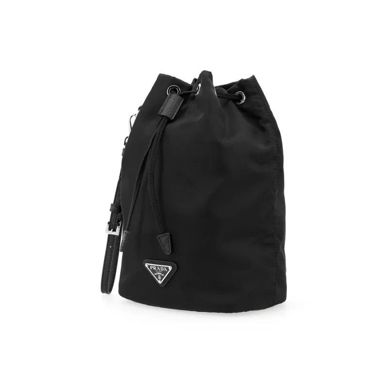 PRADA Cow Leather Bucket Bag Wrist Bag Women's Black-2