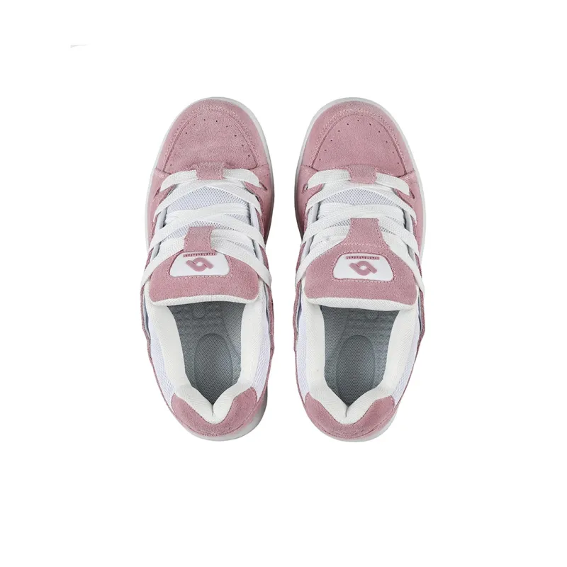 HOMDOON Anti Slip Wear Resistant Low Top Skateboard Shoes Unisex Pink White-3