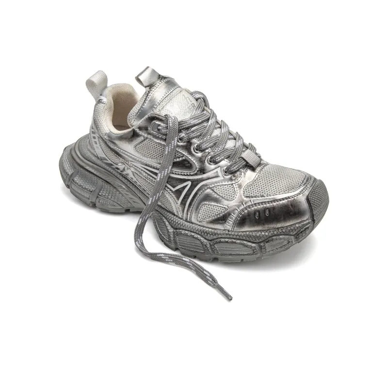 Youthloser Anti Slip Wear Resistant Breathable Height Increasing Low Top Chunky Sneakers Unisex Space Silver-3