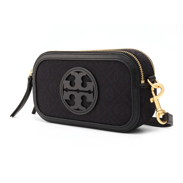 TORY BURCH T Monogram Jacquard With Nappa Leather Trim Shoulder Bag, Crossbody Bag Mini Women's Black-3