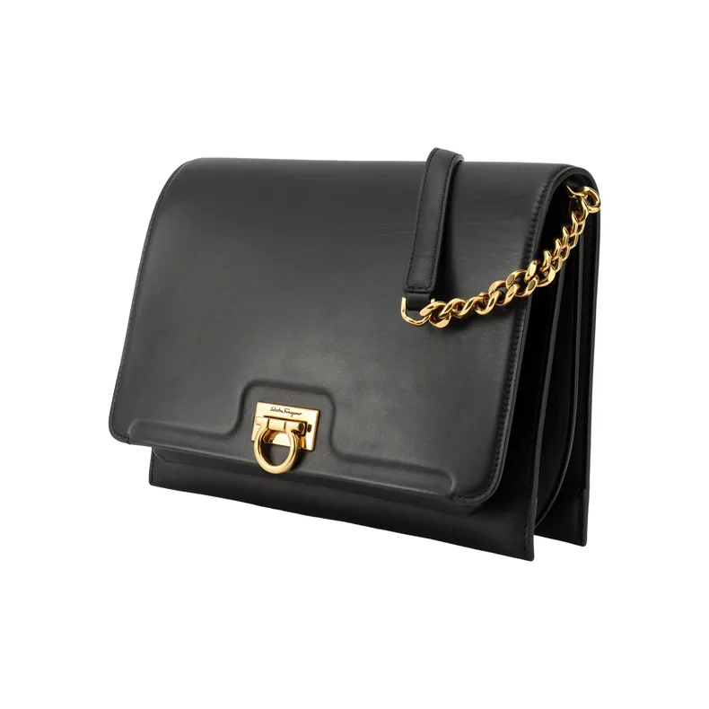 FERRAGAMO Leather Flap Bag Shoulder Bag Crossbody Bag Regular Women's Black-3