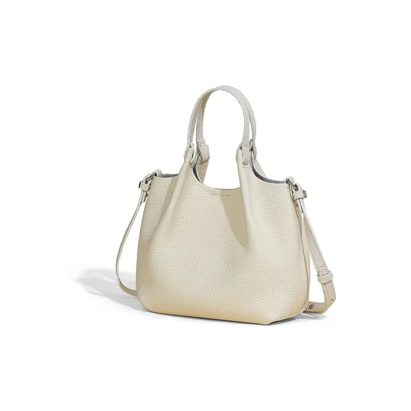 COMELY Cow Leather Patchwork Synthetic Leather Handheld Shoulder Bag Crossbody Bag Mom Bag Regular Women's Ecru-2